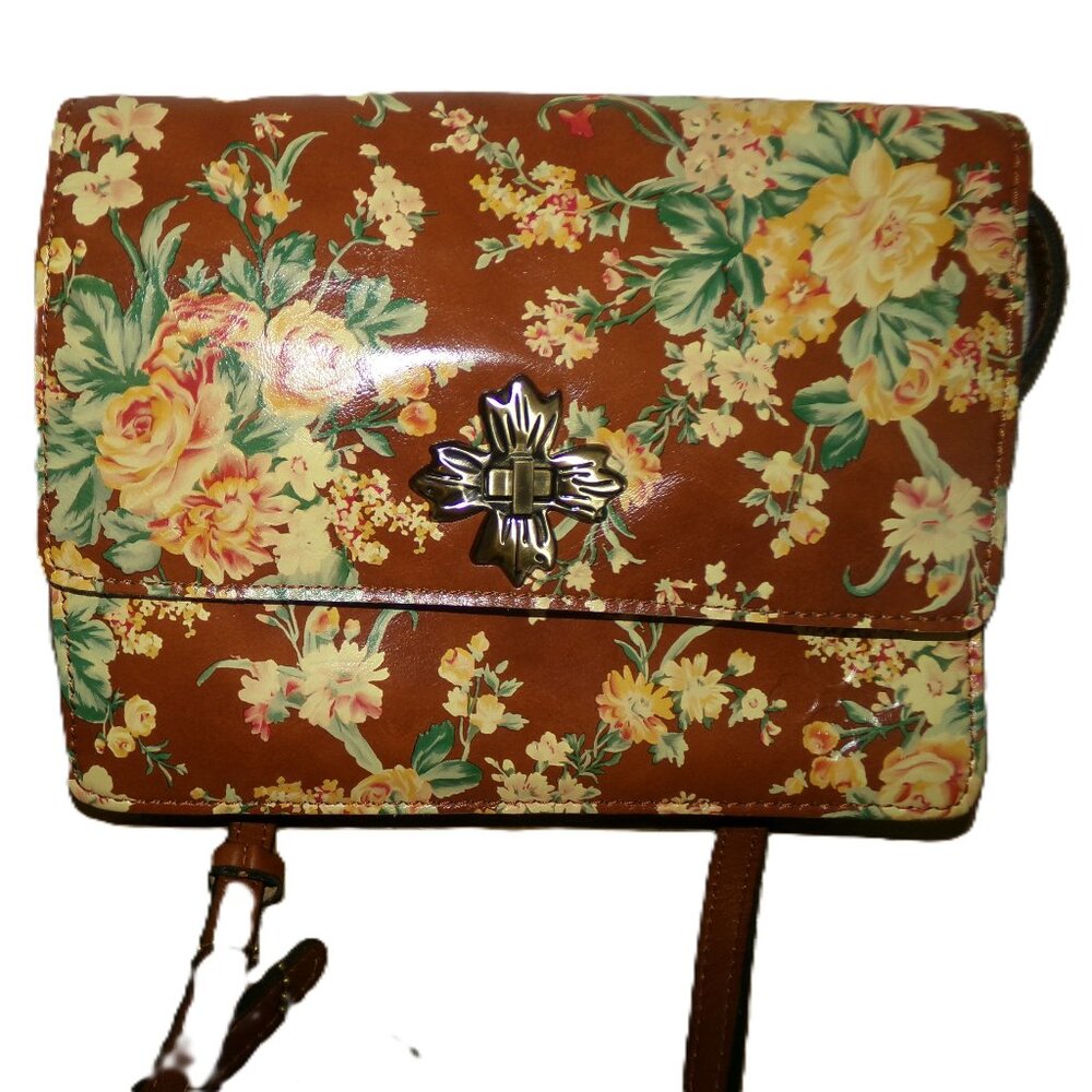 Patricia Nash Floral Leather Crossbody in Brown and Yellow